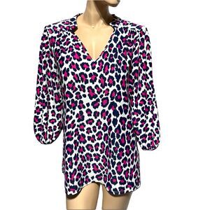 Jude Connally Tunic Top Womens Sz L Large Animal Print Leopard Stretch Pullover